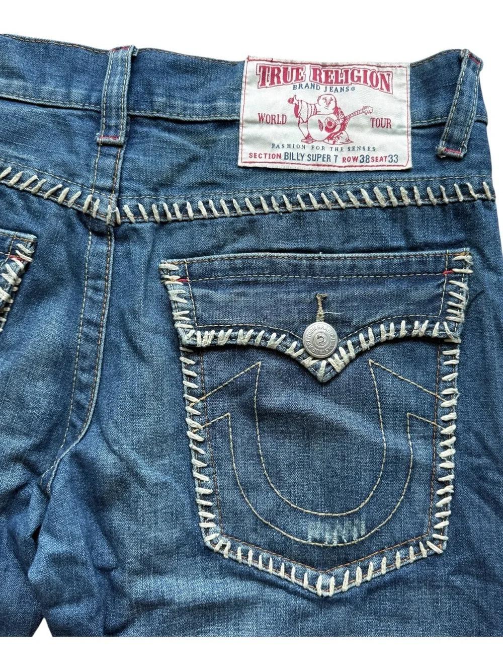 True Religion Billy Super T Jeans 38x33 Big Stitch Y2K Flap Pocket Denim Blue